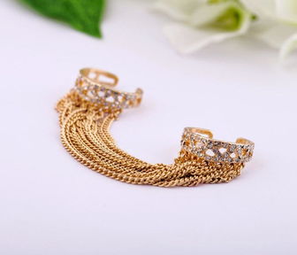 歐美時尚飾品 流蘇鑲鉆雙指戒指，彰顯個性之美